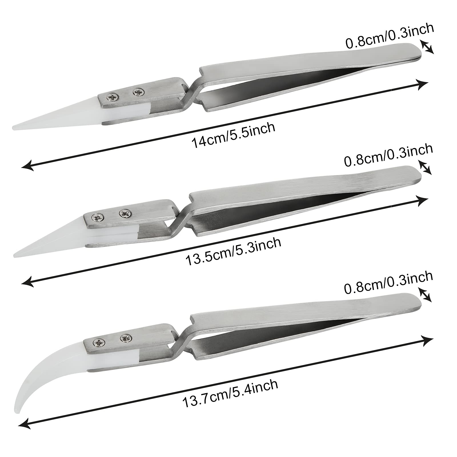 6 Pcs Precision Ceramic Reverse Solder Tweezers, Non-Conductive, Anti-Magnetic Pointed & Curved Tips Tweezers Set, Cross Lock Fiber Grip Soldering Tool, Heat-resistant Electronics Tweezers