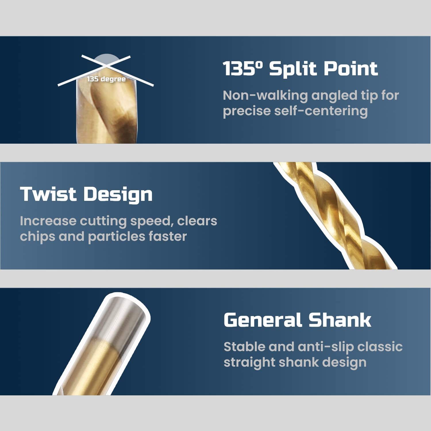 Lichamp Left Hand Drill Bits 4-Pieces 1/8 1/4 3/8 1/2 for Metal Sheet, 4-Piece Genuine M2 HSS Twist Reverse Drill Bits