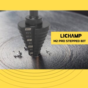 Lichamp Step Drill Bit for Metal Sheet Heavy Duty, Genuine M2 HSS Step Up Down Drill Bit Stepper Unibit for Steel Hole, 10 Sizes from 1/4 to 1-3/8 inches