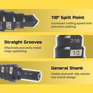 Lichamp Step Drill Bit Set for Metal Sheet Heavy Duty, 4-Piece Genuine M2 HSS Step Up Down Drill Bits Stepper Unibit for Steel Hole, 28 Sizes from 1/8 to 1/2 inches