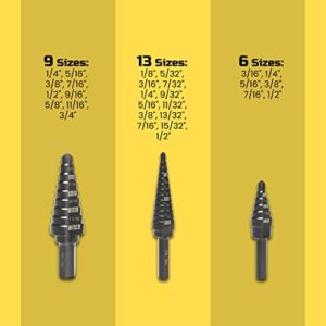 Lichamp Step Drill Bit Set for Metal Sheet Heavy Duty, 4-Piece Genuine M2 HSS Step Up Down Drill Bits Stepper Unibit for Steel Hole, 28 Sizes from 1/8 to 1/2 inches