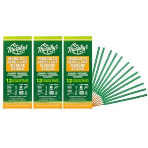 murphy’s naturals mosquito repellent incense sticks | deet free with plant based essential oils | reduced footprint packaging | 2.5 hour protection | 12 sticks per carton | 3 pack