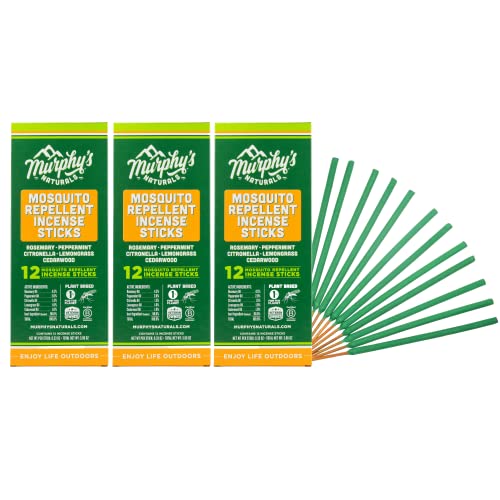 Murphy’s Naturals Mosquito Repellent Incense Sticks | DEET Free with Plant Based Essential Oils | Reduced Footprint Packaging | 2.5 Hour Protection | 12 Sticks per Carton | 3 Pack