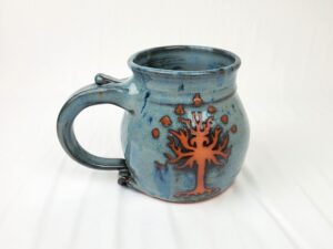 hand thrown pottery mug with tree of life mug or tree of gondor handmade in north carolina