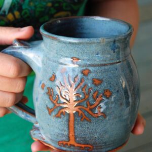 Hand Thrown Pottery Mug with Tree of Life Mug or Tree of Gondor Handmade in North Carolina