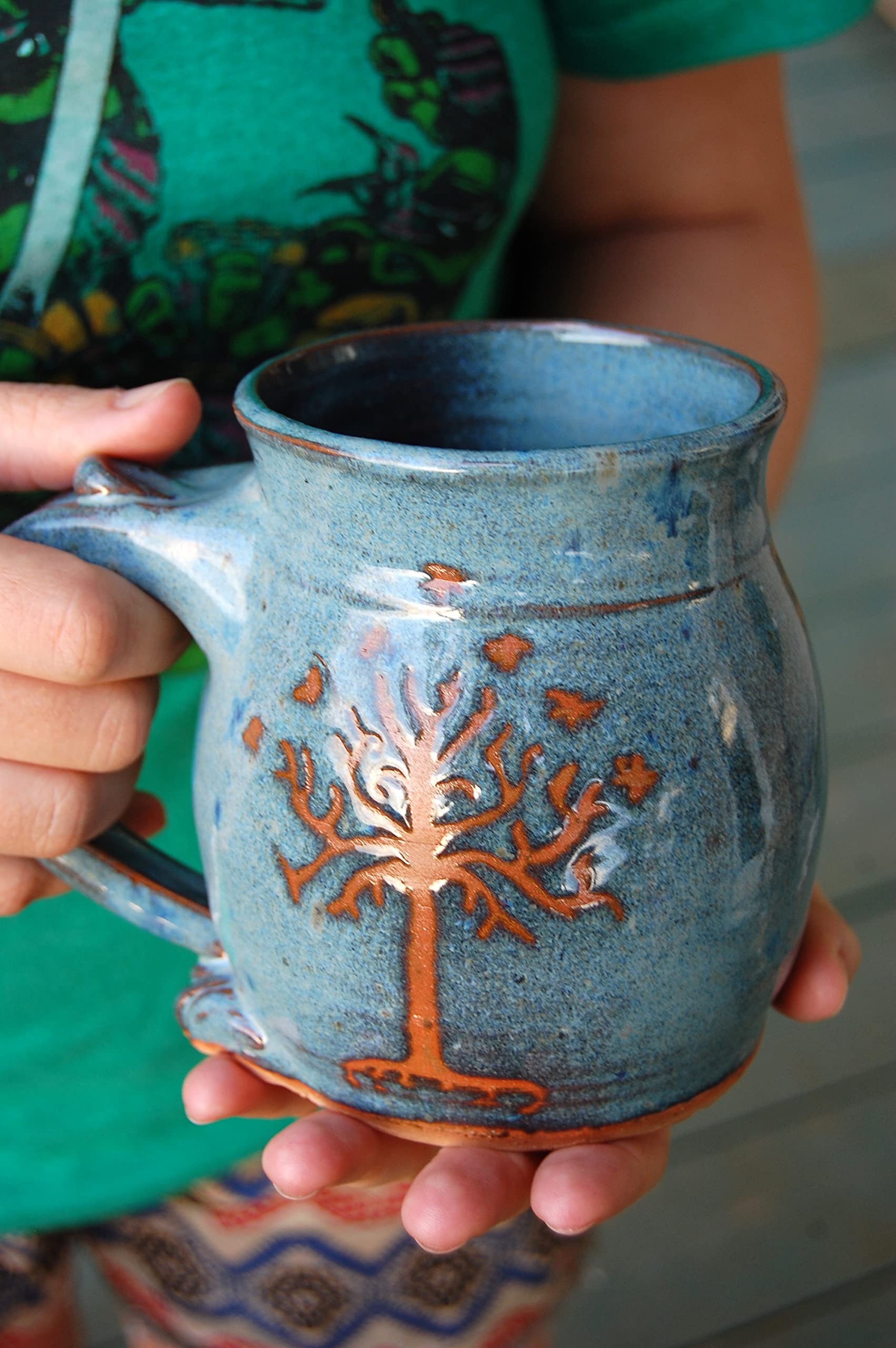 Hand Thrown Pottery Mug with Tree of Life Mug or Tree of Gondor Handmade in North Carolina
