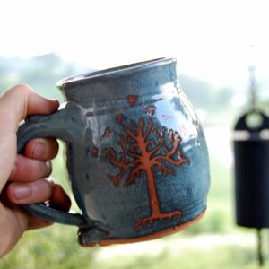 Hand Thrown Pottery Mug with Tree of Life Mug or Tree of Gondor Handmade in North Carolina