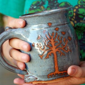 Hand Thrown Pottery Mug with Tree of Life Mug or Tree of Gondor Handmade in North Carolina