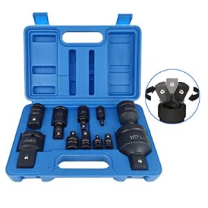 tr toolrock 11pcs impact adapter and reducer set and universal joint swivel socket adapter set, 1/4" 3/8" 1/2" 3/4" drive socket adapter set with durable case