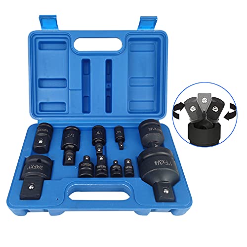 TR TOOLROCK 11pcs Impact Adapter and Reducer Set and Universal Joint Swivel Socket Adapter Set, 1/4" 3/8" 1/2" 3/4" Drive Socket Adapter Set with Durable Case