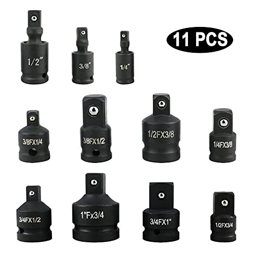 TR TOOLROCK 11pcs Impact Adapter and Reducer Set and Universal Joint Swivel Socket Adapter Set, 1/4" 3/8" 1/2" 3/4" Drive Socket Adapter Set with Durable Case