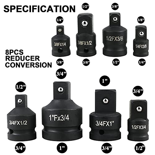 TR TOOLROCK 11pcs Impact Adapter and Reducer Set and Universal Joint Swivel Socket Adapter Set, 1/4" 3/8" 1/2" 3/4" Drive Socket Adapter Set with Durable Case