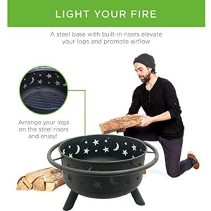 CGVOVOT Fire Pits for Outside,Fire Pit Wood Burning Round Star and Moon,Fireplace Poker,Spark Screen, for Outdoor Backyard Terrace Patio