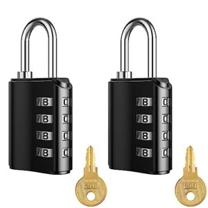 amir 2-pack combination lock, 4-digit security padlock with key, door lock for school, gym or sports lockers, fences, toolboxes, boxes, hitches, storage