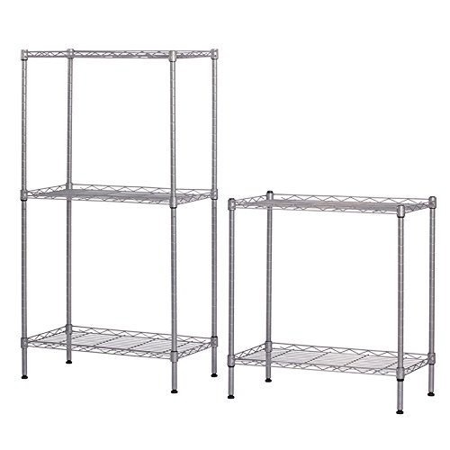 Uneedb 5 Shelf Adjustable Storage Rack Heavy Duty Storage Shelving Unit Steel Organizer 5-Tier Wire Rack Silver for Kichen Garage (5-Shelf, Silver)