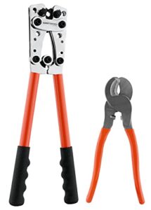 haisstronica battery cable lug crimping tools with wire cutter-wire crimping tool,awg 10 8 6 4 2 1,battery terminal crimper for heavy duty wire lugs,battery terminal,copper lugs terminal (orange)