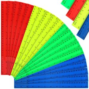 20 pack color ruler 12 inch, winspeed ruler with inches and centimeters foldable flexible ruler plastic rulers for school（green, red, yellow, blue）