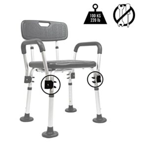 Pepe - Shower Chair for Inside Shower with Arms, Adjustable Shower Seats for Elderly, Shower Chair for Bathtub, Bath Seats for Adults, Black Shower Stool for Seniors, Free Assembly