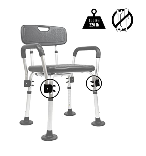 Pepe - Shower Chair for Inside Shower with Arms, Adjustable Shower Seats for Elderly, Shower Chair for Bathtub, Bath Seats for Adults, Black Shower Stool for Seniors, Free Assembly