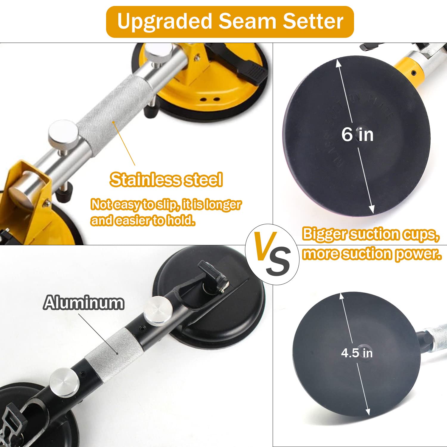 LvnRaay 2-Pack Seamless Seam Setter for Granite with Adjustable 6'' Vacuum Suction Cups for Seam Joining & Leveling, Professional Countertop Installation Tool for Granite, Marble, Tiles Flat Surfaces