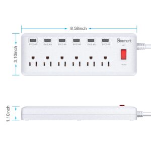 USB Power Strip, Surge Protector with 6 Outlets & 6 USB Charging Ports, 6ft Heavy Duty Extension Cord, USB Outlet Extender for Home & Office 1625W/13A