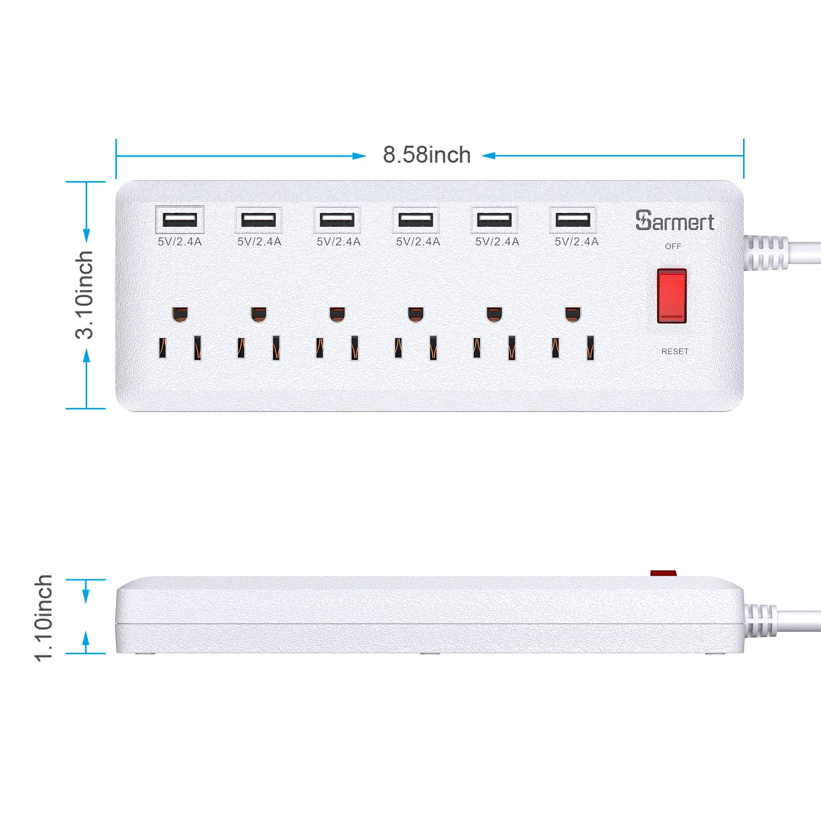 USB Power Strip, Surge Protector with 6 Outlets & 6 USB Charging Ports, 6ft Heavy Duty Extension Cord, USB Outlet Extender for Home & Office 1625W/13A