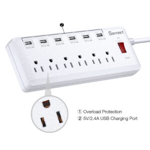 USB Power Strip, Surge Protector with 6 Outlets & 6 USB Charging Ports, 6ft Heavy Duty Extension Cord, USB Outlet Extender for Home & Office 1625W/13A