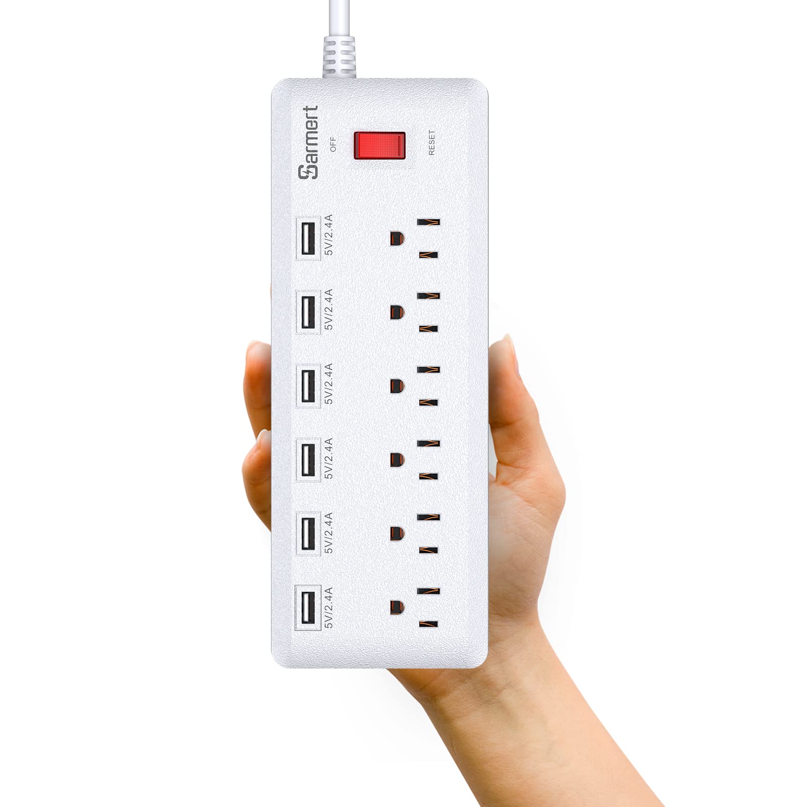 USB Power Strip, Surge Protector with 6 Outlets & 6 USB Charging Ports, 6ft Heavy Duty Extension Cord, USB Outlet Extender for Home & Office 1625W/13A