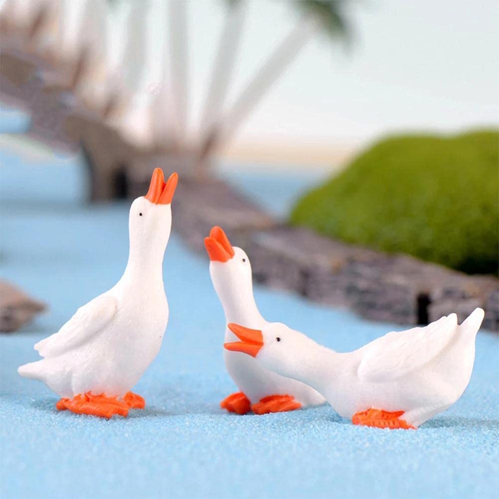 QIANSHENG 3Pcs Cute Mini Swans Resin Miniature Goose Figurine Fairy Garden Plant Flower Pots Bonsai Ornaments for Micro Landscape Dollhouse Decoration Cake Toppers DIY Cake Decorating