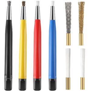 8 pieces scratch brush pen set, pen style prep sanding brush with steel, brass, fiberglass, nylon replacement tips for jewelry, watch, coin cleaning, electronic applications, auto body work