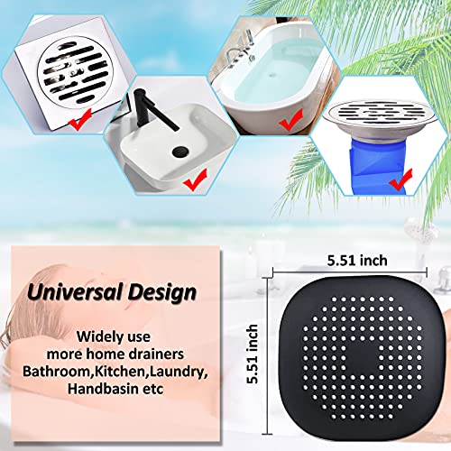 Hair Drain Catcher,Square Drain Cover for Shower Silicone Hair Stopper with Suction Cup,Easy to Install Suit for Bathroom,Bathtub,Kitchen 2 Pack(Black)