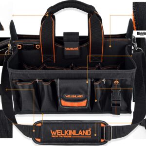 19-POCKETS Tool tote, Tool bag organizer, Electrician tool bag, HVAC tool bag, Tool caddy, Tool bags for electricians, Tool tote bag w/socket organizer tool boxes, Electrical and maintenance tool bag