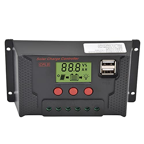 Walfront 40A PWM Solar Charge Controller LCD Auto Solar Power Panel Regulator MPPT Dual USB Port for Photovoltaic Module System 12V/24V, Controller