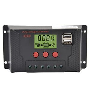 Walfront 40A PWM Solar Charge Controller LCD Auto Solar Power Panel Regulator MPPT Dual USB Port for Photovoltaic Module System 12V/24V, Controller