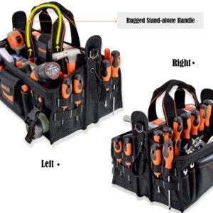 19-POCKETS Tool tote, Tool bag organizer, Electrician tool bag, HVAC tool bag, Tool caddy, Tool bags for electricians, Tool tote bag w/socket organizer tool boxes, Electrical and maintenance tool bag