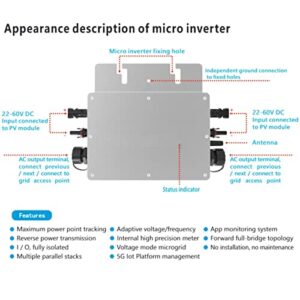 700W Micro Inverter Solar Grid Tie Microinverter IP65 WiFi Control Self Cooling 120/230V Automatic Identification Power Inverters