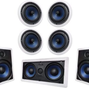 Silver Ticket Products 1 x Center, 1 x Left & 1 x Right in-Walls and 4 x in-Ceiling Surround Sound 7.1 Speaker Home Theater Bundle Package