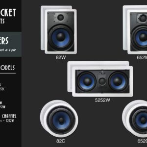 Silver Ticket Products 1 x Center, 1 x Left & 1 x Right in-Walls and 4 x in-Ceiling Surround Sound 7.1 Speaker Home Theater Bundle Package