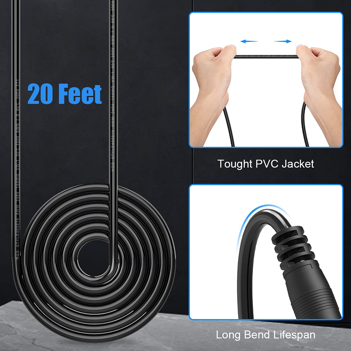 Electop DC 8mm Extension Cable 20Ft, DC 8mm Cord 14AWG DC 8mm Female to Male Adapter Connector Cable 8mm DC Power Plug for GZ Yeti Jackery Solar Generator Portable Power Station and Solar Panel