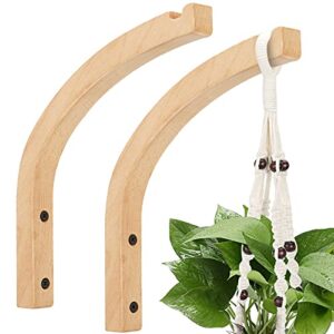 perfin wooden wall hooks, plant hangers indoor, 8-inch wall mounted hanging plant hooks for planters, lanterns, flower bracket, wind chimes, decoration hooks (2 pack)