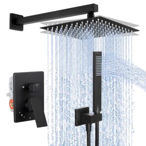 kes shower faucet set, 10 inches rain shower head with handheld spray, shower system pressure balance wall mounted (cupc certified shower valve included), matte black, xb6230-bk