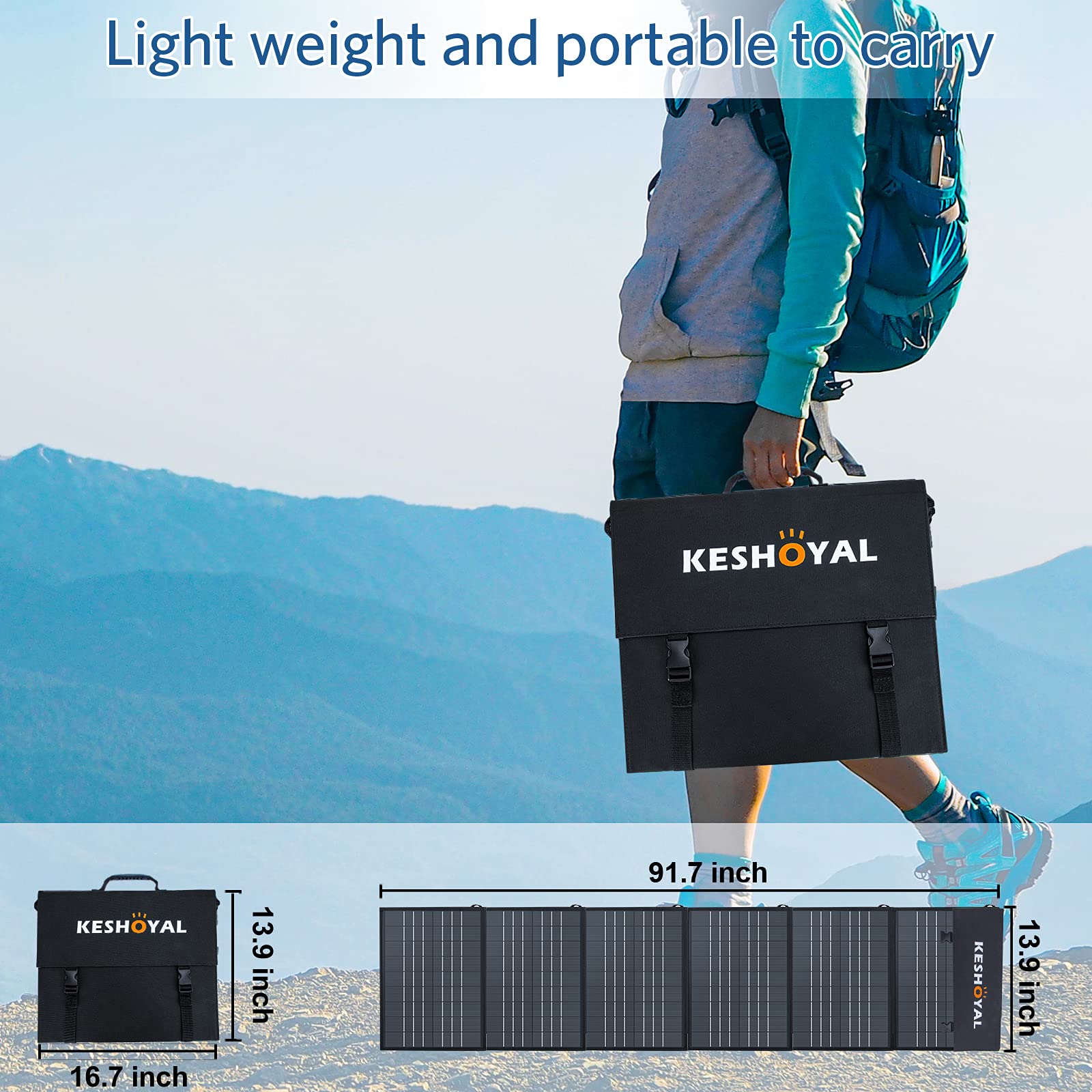 Keshoyal Portable Solar Panels,150W/18V Foldable Solar Panel with QC3.0 USB Ports & DC Output(10 Connectors), Solar Charger for Power Station Phones Laptop Tablet Outdoor Camping RV