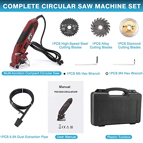 IRONWALLS Mini Circular Saw Set, 400W 3400RMP Multi-Functional Circular Saw Machine with 3PCS Carbide Tipped Blade, 110V Hand-Held Corded Electric Powered Mini Saw for Wood, Metal, Tile, PVC Plastic