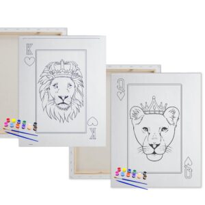 essenburg pre drawn canvas paint kit | teen, kids and adult sip and paint party | diy date night couple activity| canvas boards for painting| king & queen of hearts (s 8x10 canvas only)