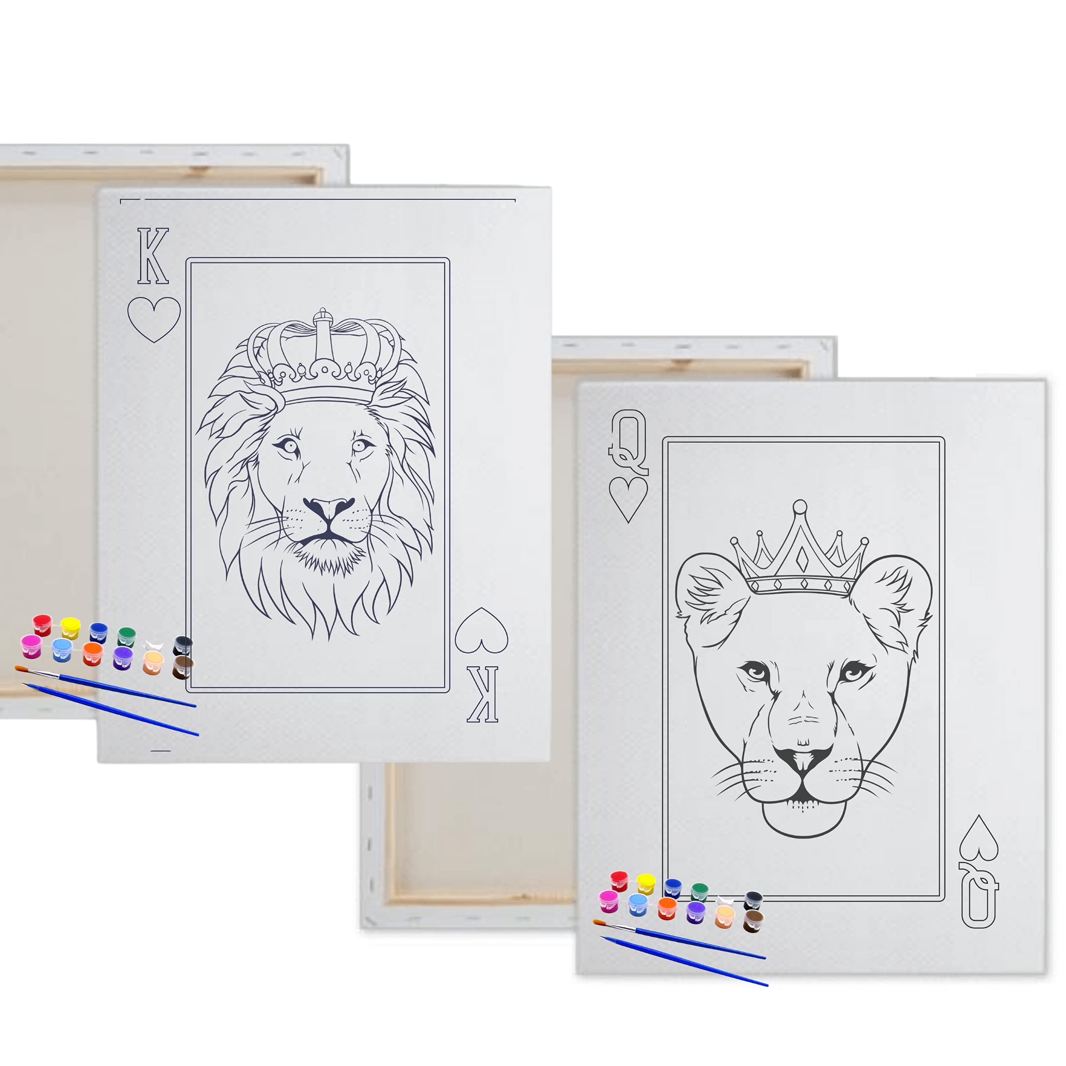 Essenburg Pre Drawn Canvas Paint Kit | Teen, Kids and Adult Sip and Paint Party | DIY Date Night Couple Activity| Canvas Boards for painting| KING & QUEEN OF HEARTS (S 8x10 CANVAS ONLY)