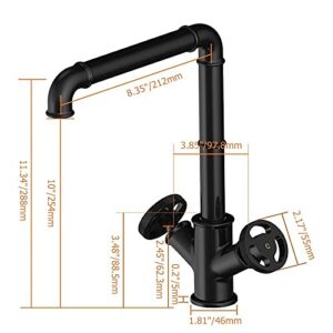 KunMai Industrial Pipe Style Single Hole Kitchen Faucet with Double Handle in Matte Black