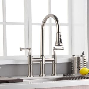arrisea heritage bridge kitchen faucet with pull-down sprayhead 2 handle 8 inch faucet for kitchen sinks 3 hole install kitchen sink faucet fingerprint resistant spot free brushed nickel