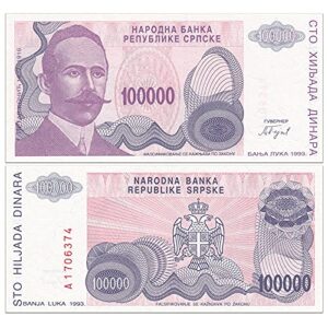banknotes collection-bosnia 1000 (100,000) dinar banknotes foreign commemorative coins 1993 p-154 currency, not in circulation or has exited the market