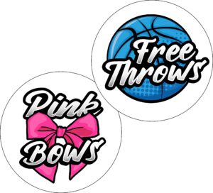 free throws or pink bows gender reveal stickers basketball decorations party supplies team girl boy matte 24 pack