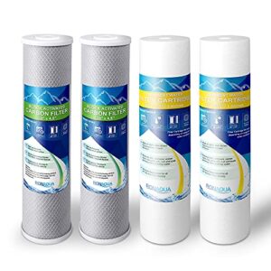 2 high capacity coconut shell carbon block & 2 big polypropylene sediment 5 micron 4.5" x 20" water filter cartridges for universal whole house system compatible with: fc25bx4, 155358-43, dgd-5005-20